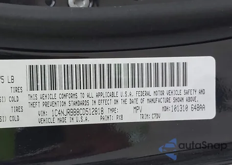 2012 Jeep Patriot Sport from USA, damaged, VIN 1C4NJRBB8CD512818